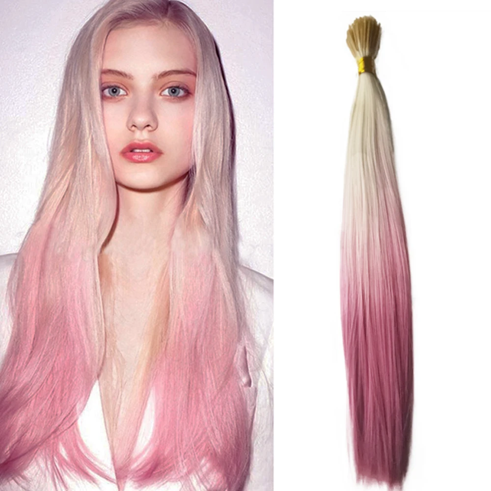 

I-Tip Hairpieces 50 Strands/pack Synthetic Highlight Feather Hair Accessories Ombre Color Blonde to Dark pink