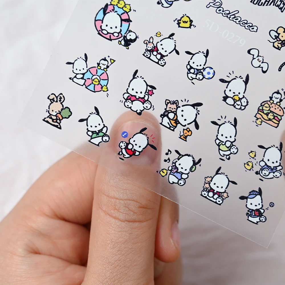 1szt Hello Kitty Nail Art Stickers 5D Relief Cartoon Anime Character Kuromi, My Melody, Pochacco Holiday Girls Nail Decor Decals