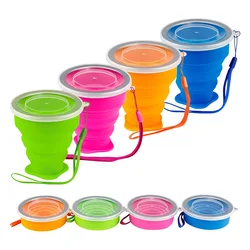 Outdoor Portable Silicone Retractable Folding Cup With Lid Safe Healthy Silicone Telescopic Collapsible Water Cup