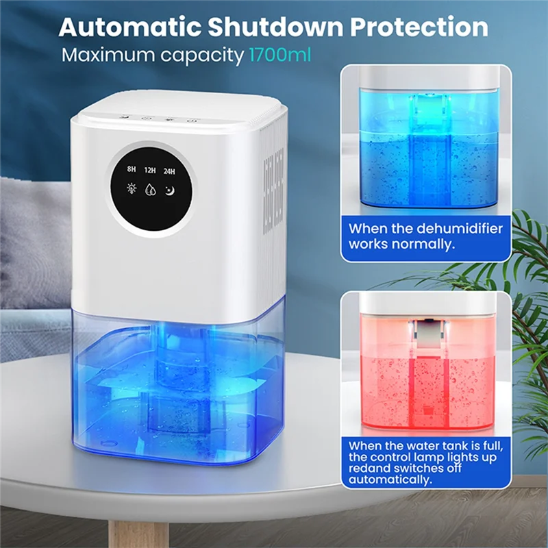 ABGR-Smart Осушитель для дома Портативный 1,7 л большой емкости Подходит для ванной комнаты в подвале с таймером и цветной подсветкой