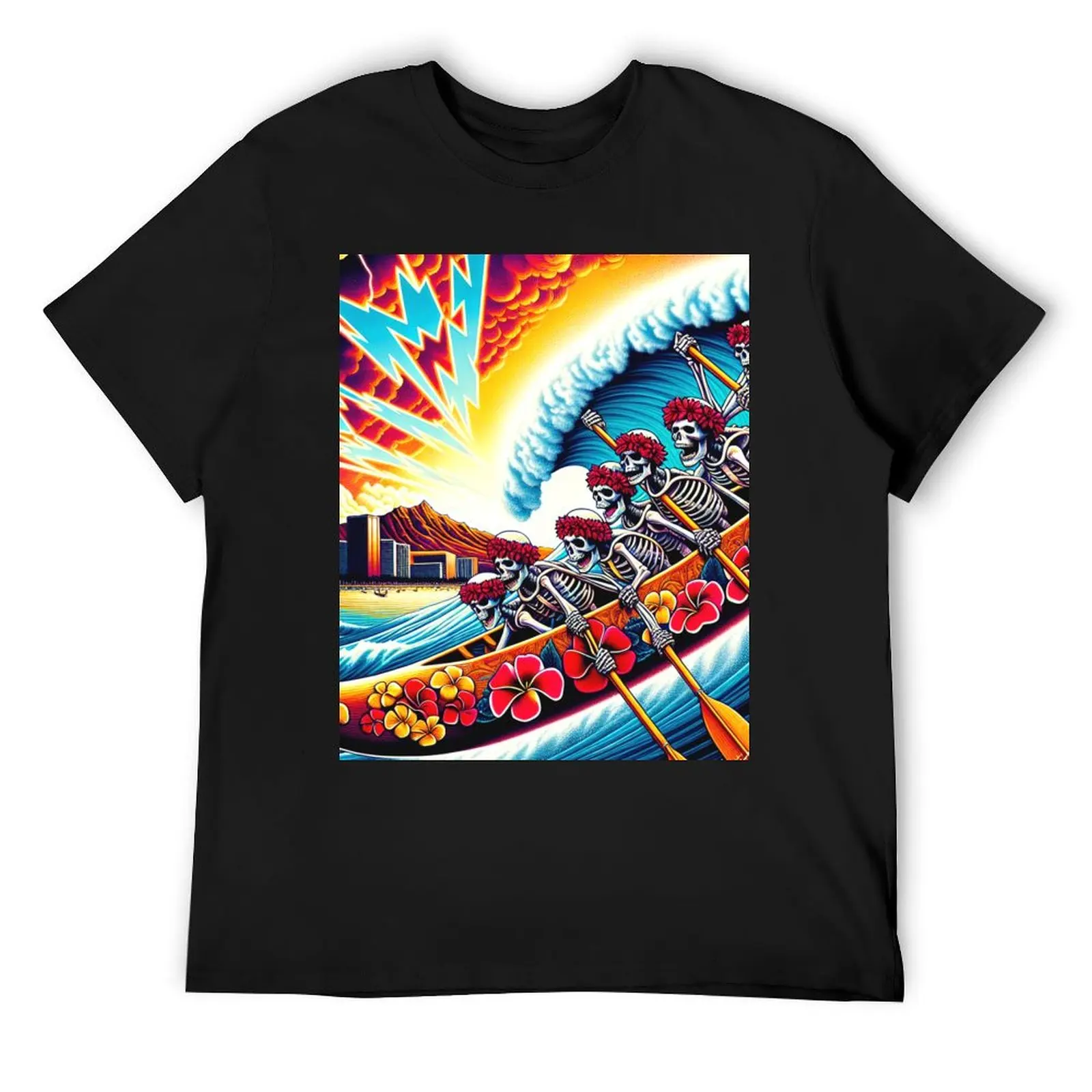 

Dead Skull and Roses Grateful Outrigger Canoe Ride Off Waikiki Beach T-Shirt valentines boutique clothes T-shirt men