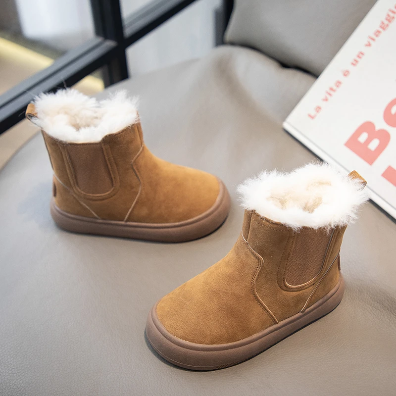 

Детские ботильоны на молнии, Нескользящая зимняя обувь для девочек и мальчиков, коллекция 2024, детские модные ботильоны на флисовой подкладке, прогулочная повседневная обувь