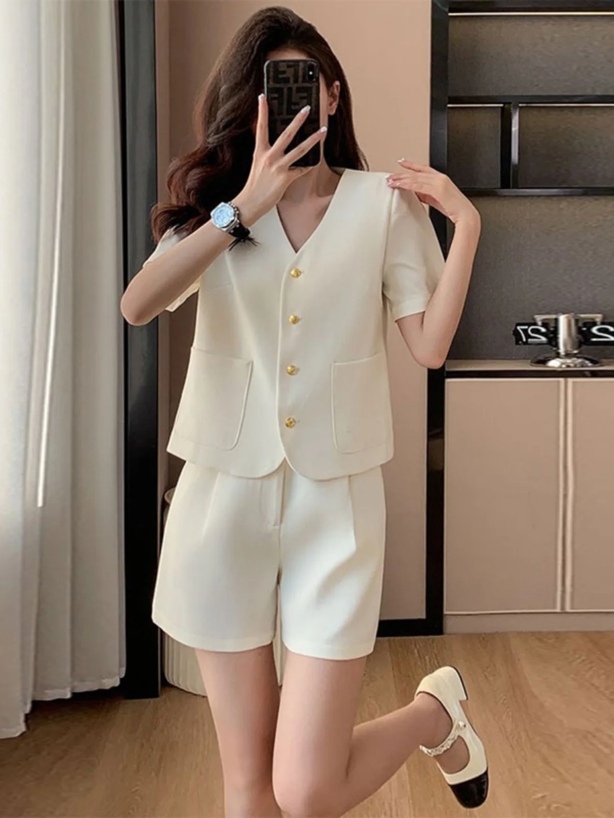 

Solid Winter Short Suit Coat Loose Shorts Set Women's Fashion Suit Lady Streetwear Elegant Outerwear Street Style Pantsuit C33