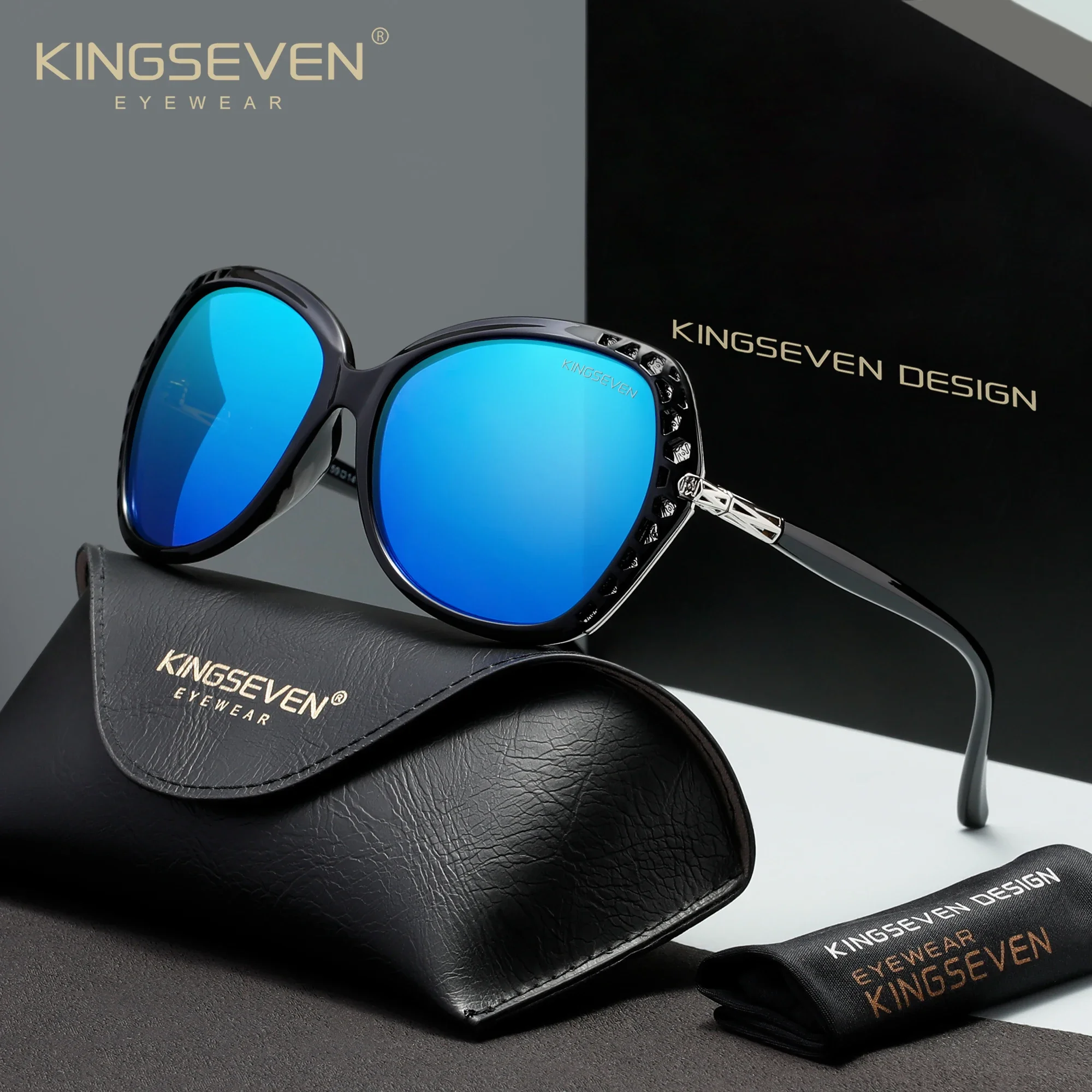 KINGSEVEN Luxuriöse, stilvolle Sonnenbrille mit Schmetterlingsdesign und großem Rahmen für Damen und Herren, polarisierte UV400-Brille, ideal zum Autofahren und für Outdoor-Sportarten.
