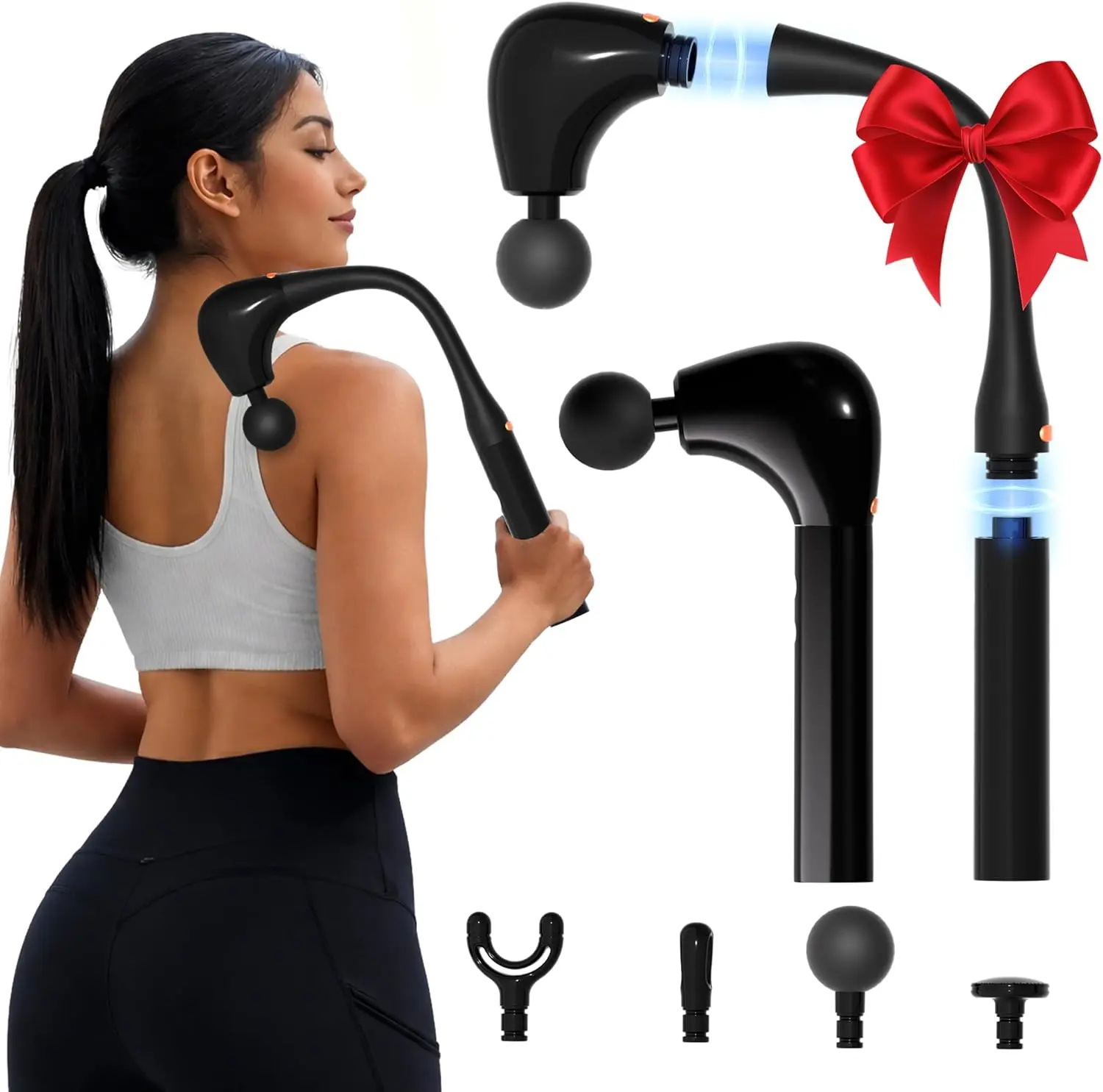 

Массажный пистолет для глубокого воздействия на ткани с удлиненной ручкой, 2-в-1, съемный перкуссионный массажер для снятия боли в плечах, спине, бедрах, талии, шее