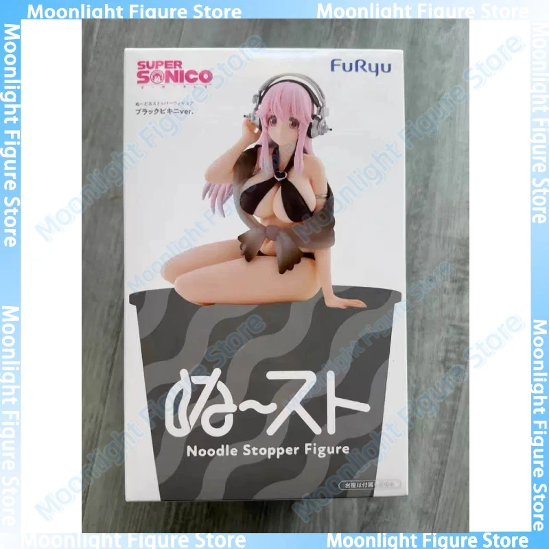 In Stock FuRyu Super Sonico Black Bikini Instant Noodle Press Sexy Girl Anime Action Figure Toy Gift Model Collection Hobby view 2
