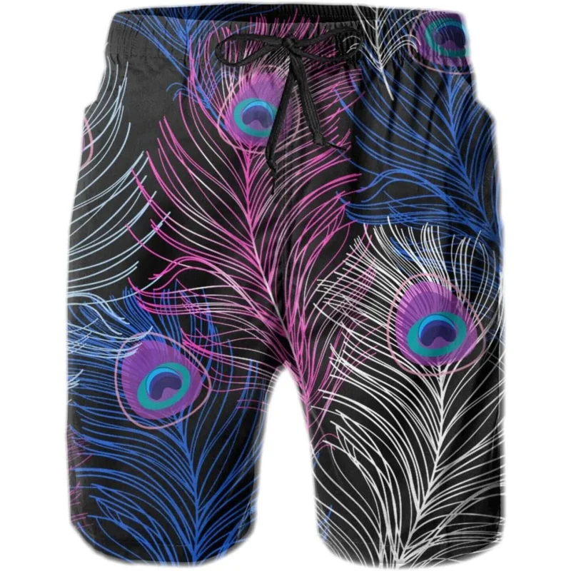 

Мужские шорты, сине-розовые пляжные шорты с 3D-принтом перьев, мужские гавайские шорты для плавания, спортивные спортивные шорты, повседневные шорты на шнурке