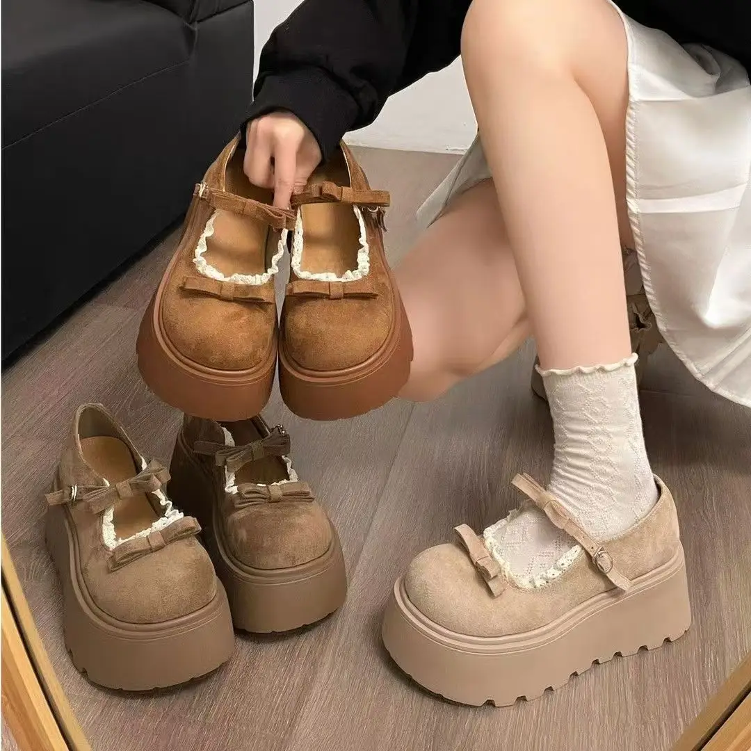 

Floral Print Mary Jane Shoes Women's Spring Fashion Casual Thick Bottom Platform Sweet Bow Knot Casual Single Shoes
