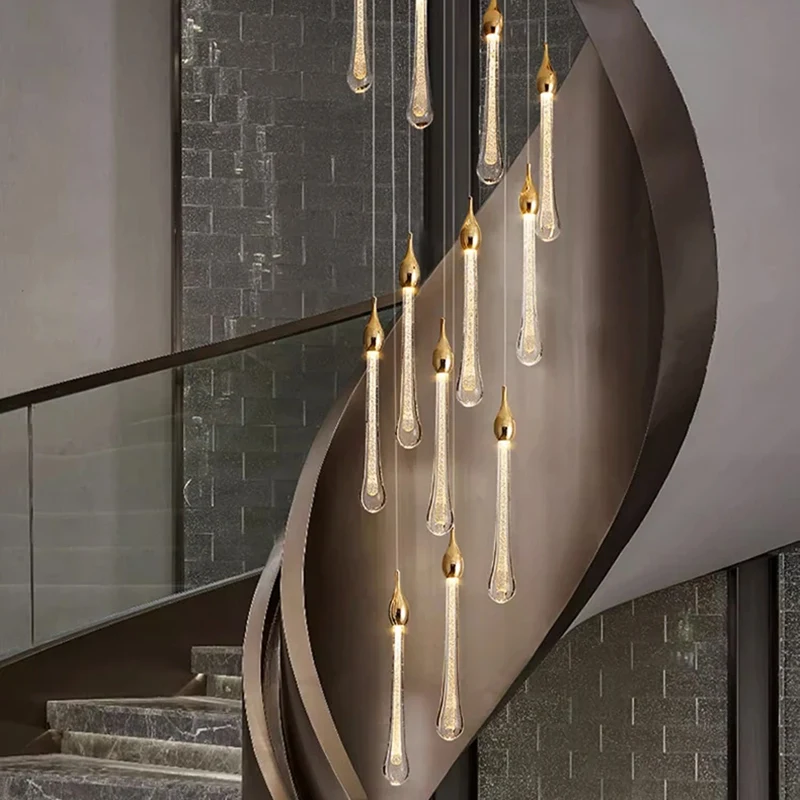 ثريا كريستالية لتزيين المنزل الحديث، مصباح قلادة للدرج، أضواء قلادة لغرفة المعيشة، إضاءة داخلية