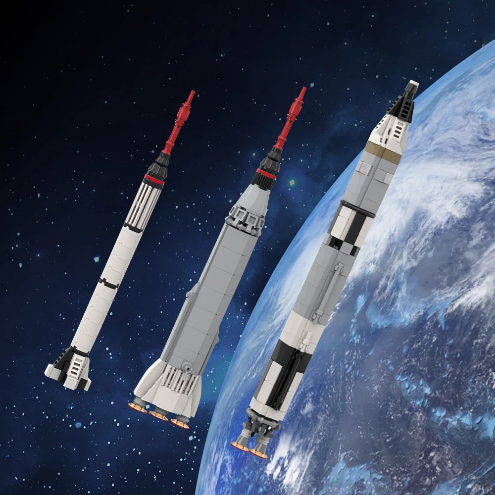 MOC Rocket?Mercury & Gemini Collection Saturn V Scale Bricks Launcher Space Rocket Universe Aerospace Building Block Toys Gift