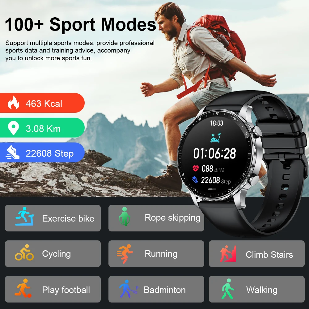 Nowe inteligentne zegarki Bluetooth mężczyźni połączenia HD wodoodporna 100 + sportowa bransoletka fitness pogoda Smartwatch dla telefonu Oppo Huawei Xiaomi