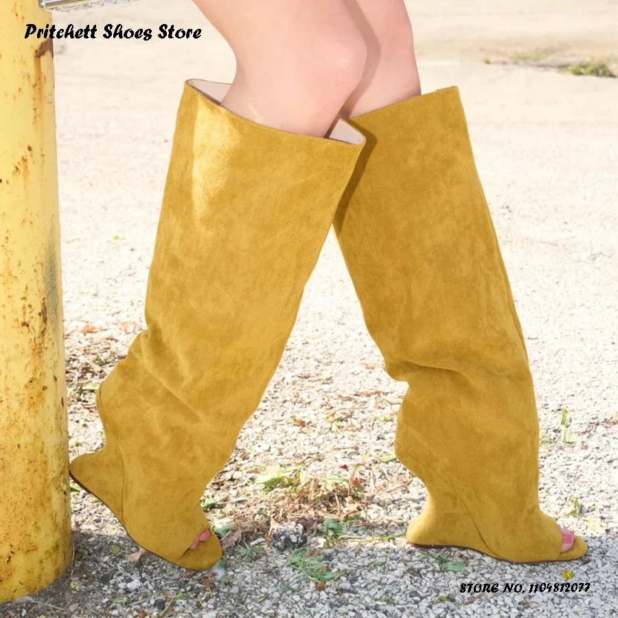 المرأة فو الجلد المدبوغ حذاء برقبة للركبة ربيع الخريف نمط غريب كعب تتجه الأحذية الصلبة جولة المفتوحة تو سحب على الأحذية الحديثة #1
