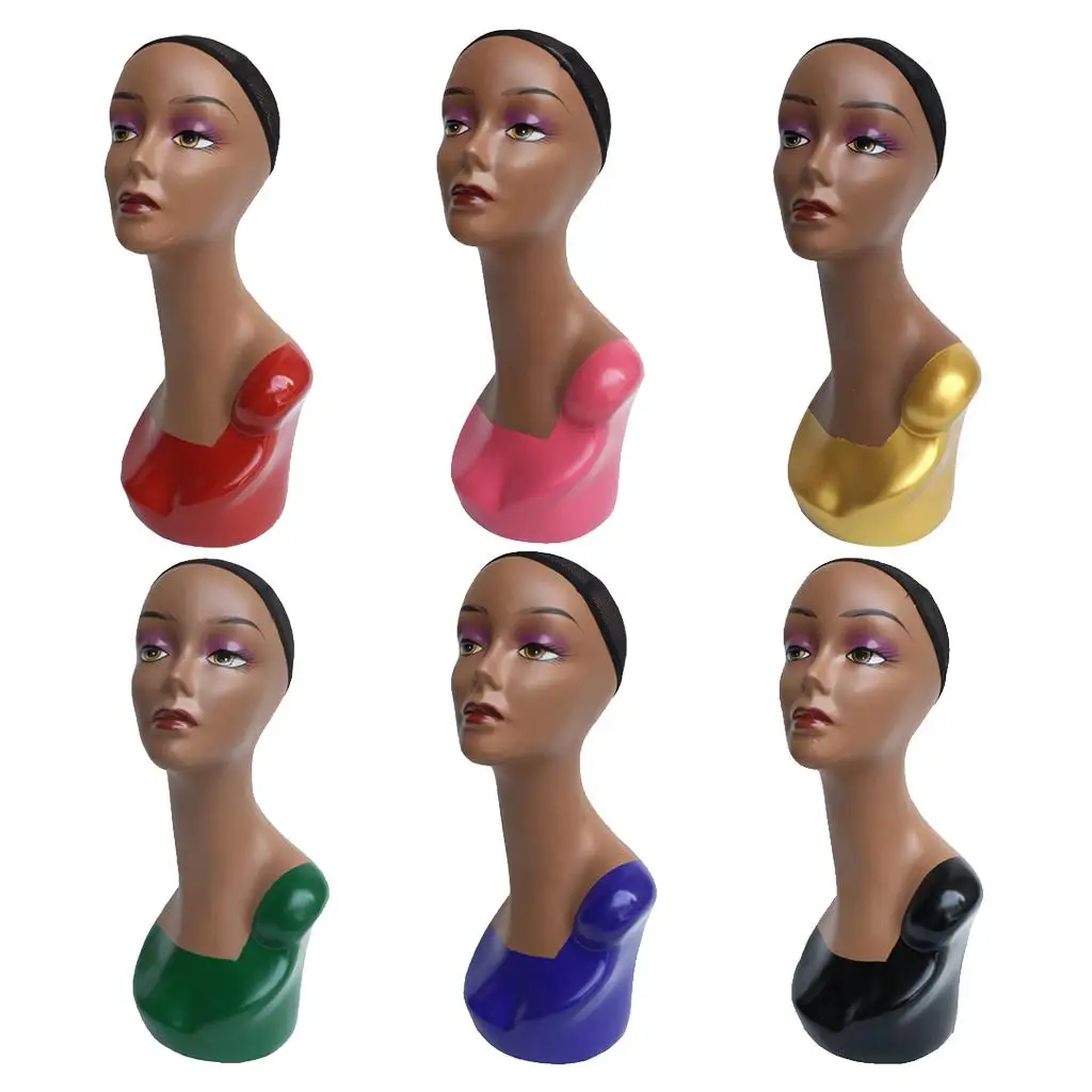 Supporto e supporto per parrucca con testa da 20 pollici - Anche per esposizione di cappelli e sciarpe - Pelle nera