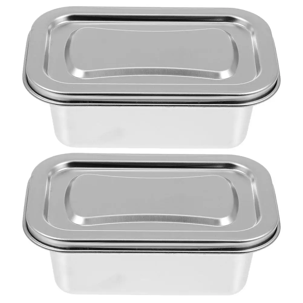 

2Pcs Stainless Steel Refrigerator Containers Square Ice Cream Sealed Boxes Fresh Keeping Food Storage Vegetables Fruits Odor
