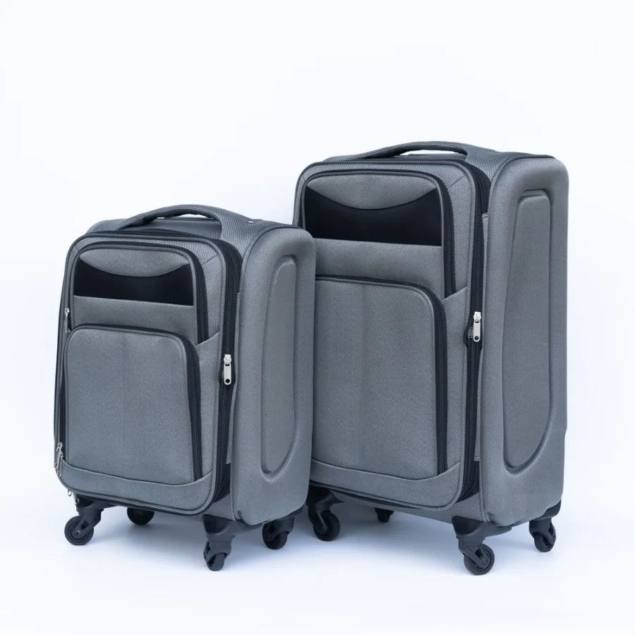 

Travel two-piece suitcase set made of Oxford fabric with gray color, featuring universal wheels and no password lock