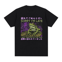 Sorry Iam Late Japanese Funny Frog Graphic TShirts Women Men Retro Fashion Cotton Short Sleeve Tshirt Unisex Harajuku Clothing