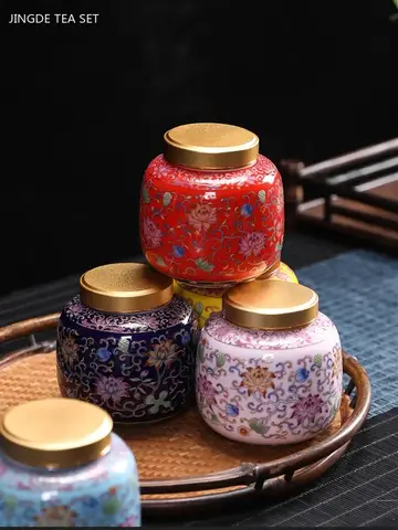 절묘한 에나멜 휴대용 차 항아리 세라믹 밀폐 차 캐디, 가정용 커피 보관 항아리, 차 액세서리, 방습 보관 항아리 Best5