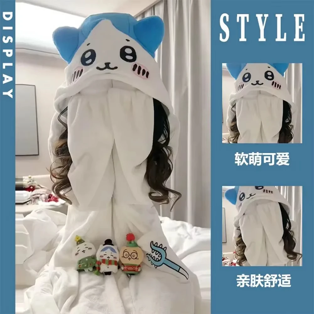 Y2K Kawaii Chiikawa Usagi Onesie Pyjamas Corail Velours Pyjama à capuche Dessin animé Hachiware Femmes Velours Étudiant Anime Homeclothes