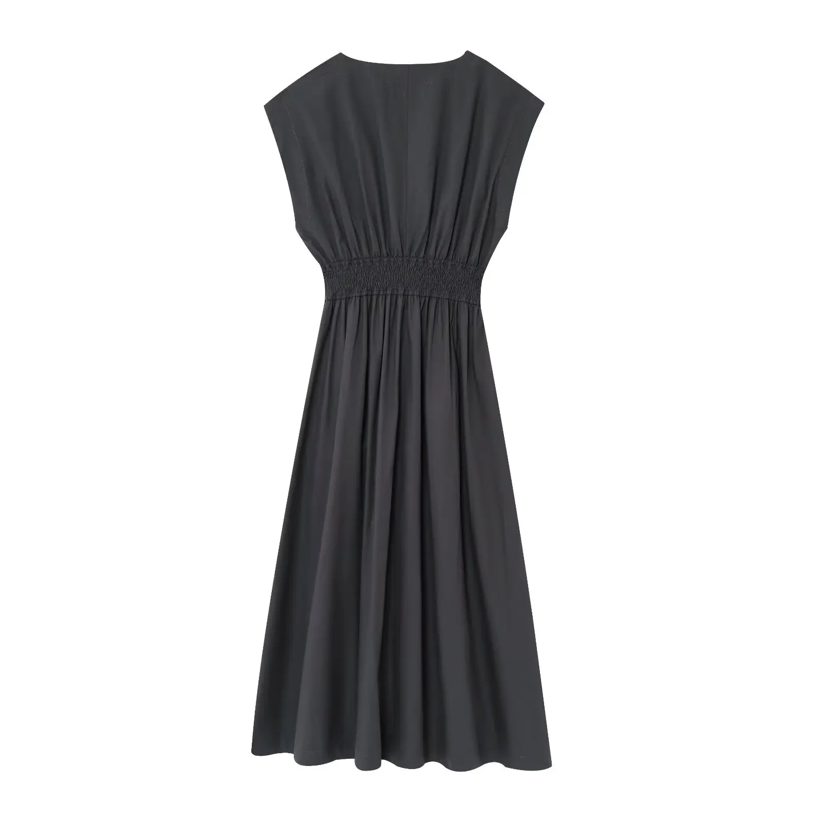 PB&ZA Abito midi da donna senza maniche con scollo a V e vita smockata per l'estate per un look comodo ed elegante