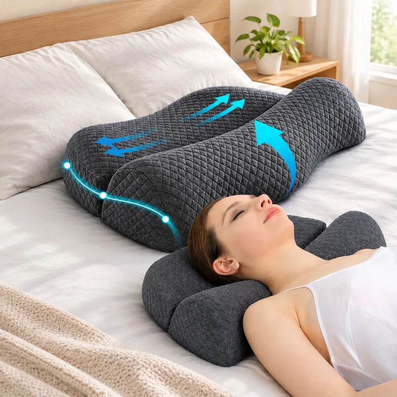Contour neck and shoulder cushion designed for ergonomic support to enhance sleep quality and posture alignment