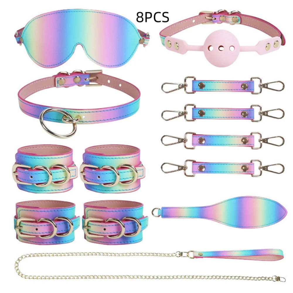 8pcsSM Sex Binding Set BDSM Couple Hand and Foot Cuffs Alternative Binding Breast Clamp Sexual Assistance Adult Sex Toy Training
