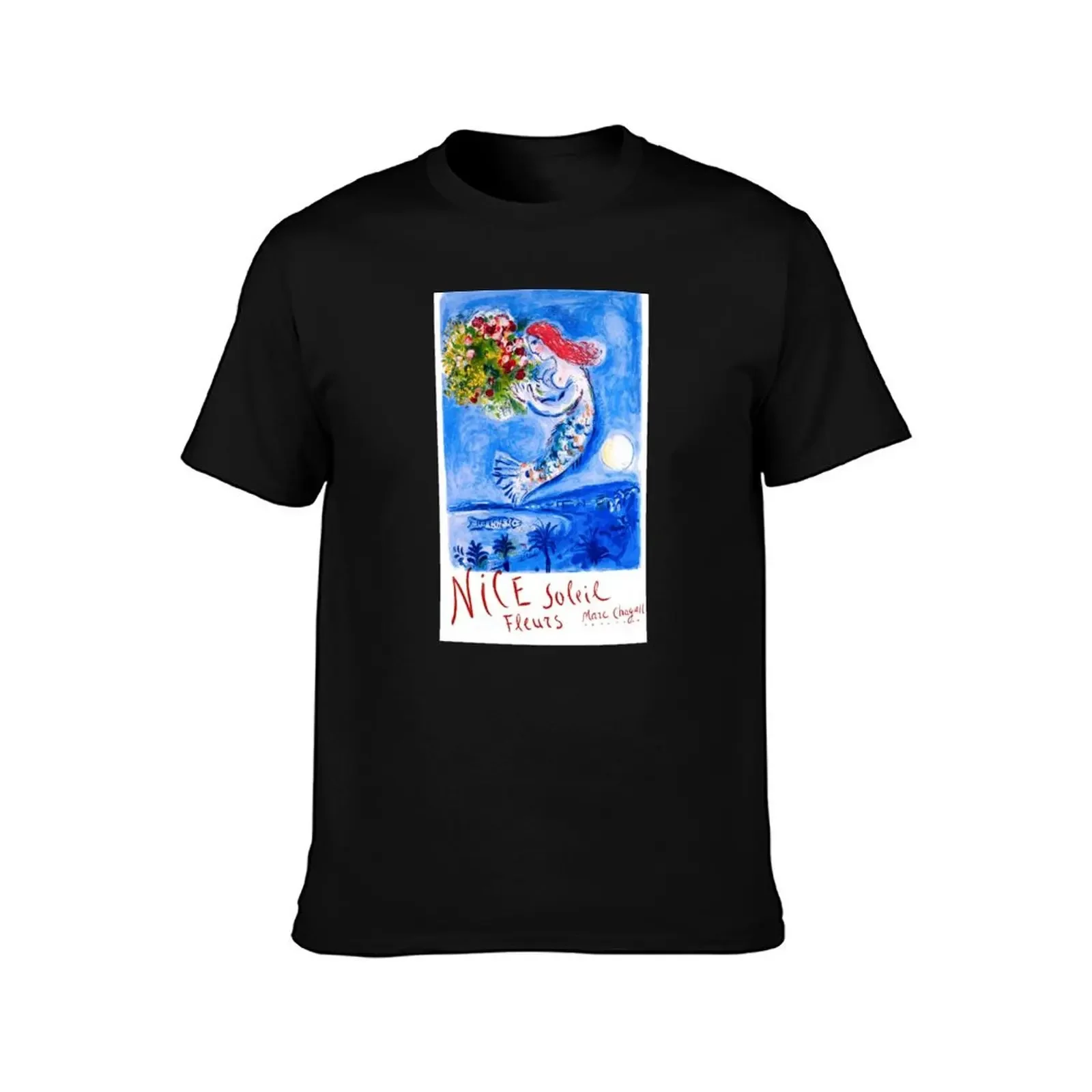 1962 FRANCE Marc Chagall Nice Soleil Fleurs Travel Poster T-Shirt vintage anime shirt oversized Men's t shirts