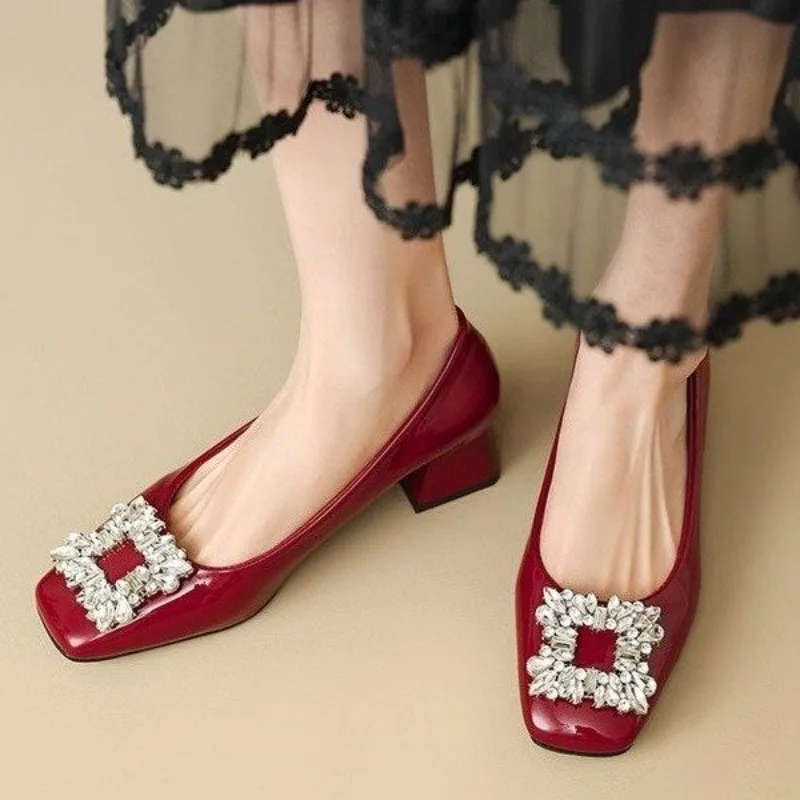 2026 New Arrive Tall Wine red Slip-On Mary Jane Pumps Engagement Shoes Women Rhinestone High Heels Not Tired Feet Wedding Shoes