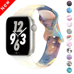 Printed Floral Strap For Apple Watch Ultra Band 49mm 41mm 40mm 38 45 44mm 42mm Silicone Bracelet IWatch Series 9 8 7 SE 6 5 4 3