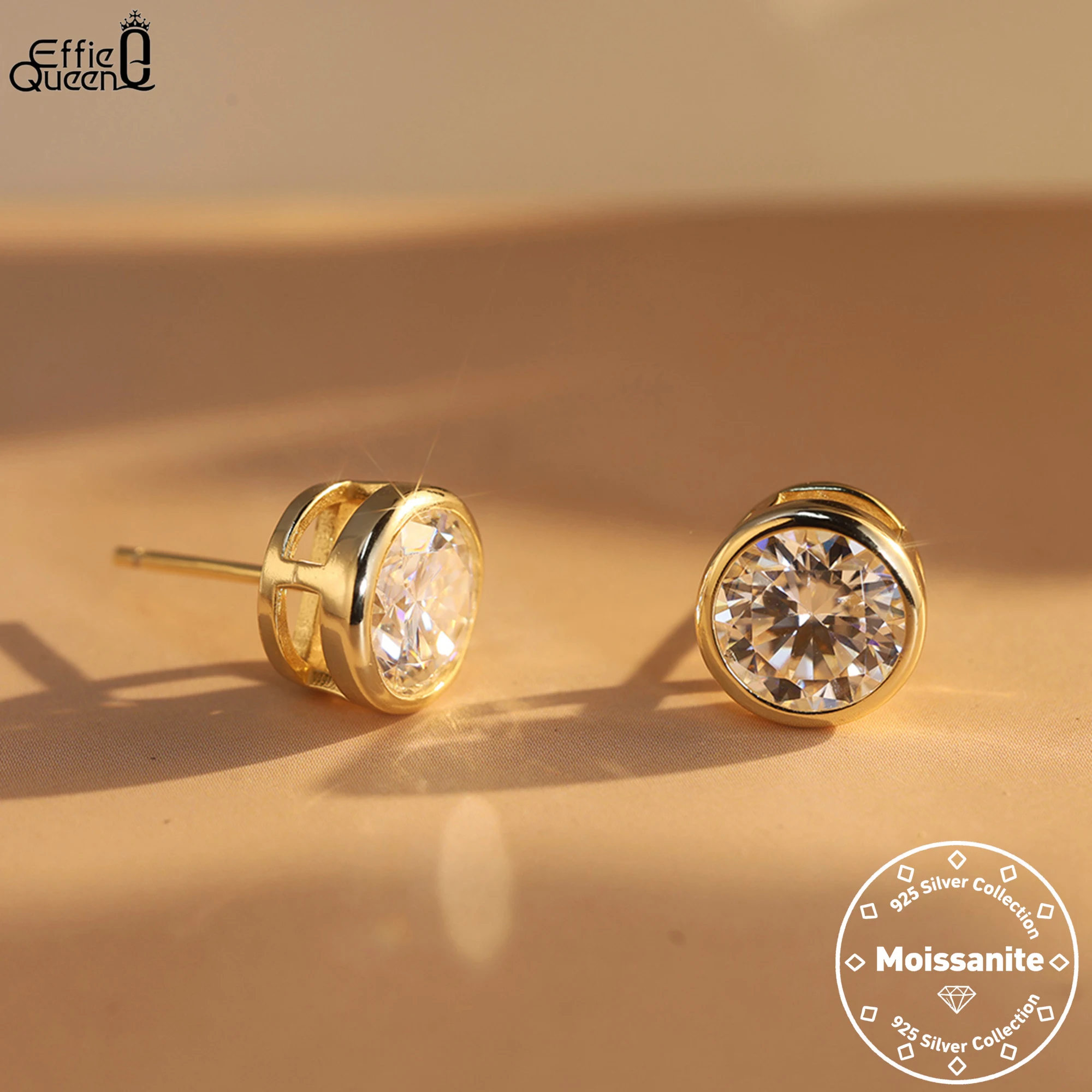 

Effie Queen 100% S925 Silver 14k Gold Oval Shaped Moissanite Stud Earrings Banquet Jewelry for Women Wedding Party Gift MOE16