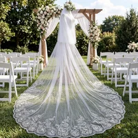 Velo de novia blanco marfil de 3x3 metros, velo de catedral con apliques de encaje, accesorios de boda, velo de dos capas.