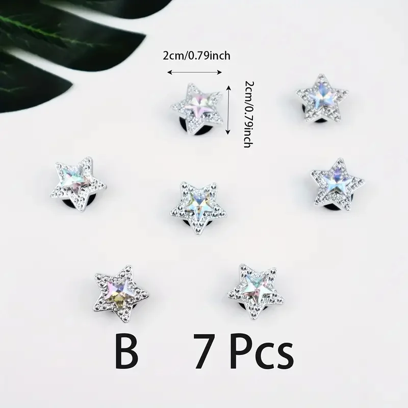 7-Piece Stylish Flower and Star Charms for Clogs Sandals ABS Material Set of Rhinestone Pearl Embellishments Punk Party Gifts