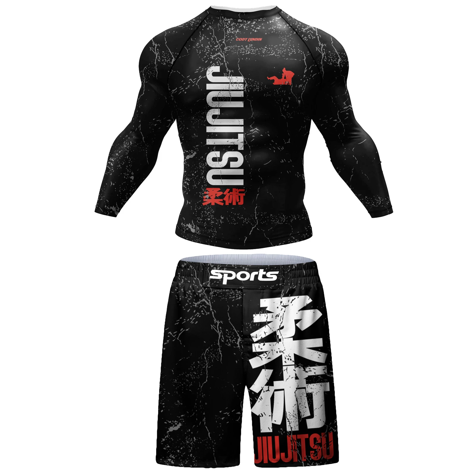 Cody Lundin Rash Guard Sportswear MMA T-shirt +Pants MMA Shorts 4PCS/Set Brazilian Grappling Jiu Jitsu Bjj Boxing Jersey For Men