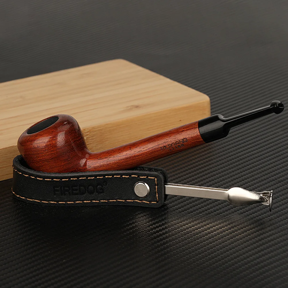 Leather Tobacco Smoke Pipes Holder Stand Bracket Rack with Stainless Steel Pipe Reamer Cleaner Tamper Tool Smoking Accessories