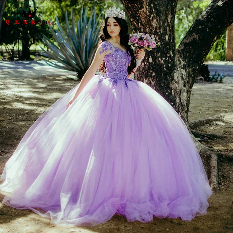 Purplr-vestidos de quinceañera con cuello en V, vestido de baile de manga casquillo, apliques de perlas, cuentas, elegantes, hechos a medida, LJ07, 15 años, 2023