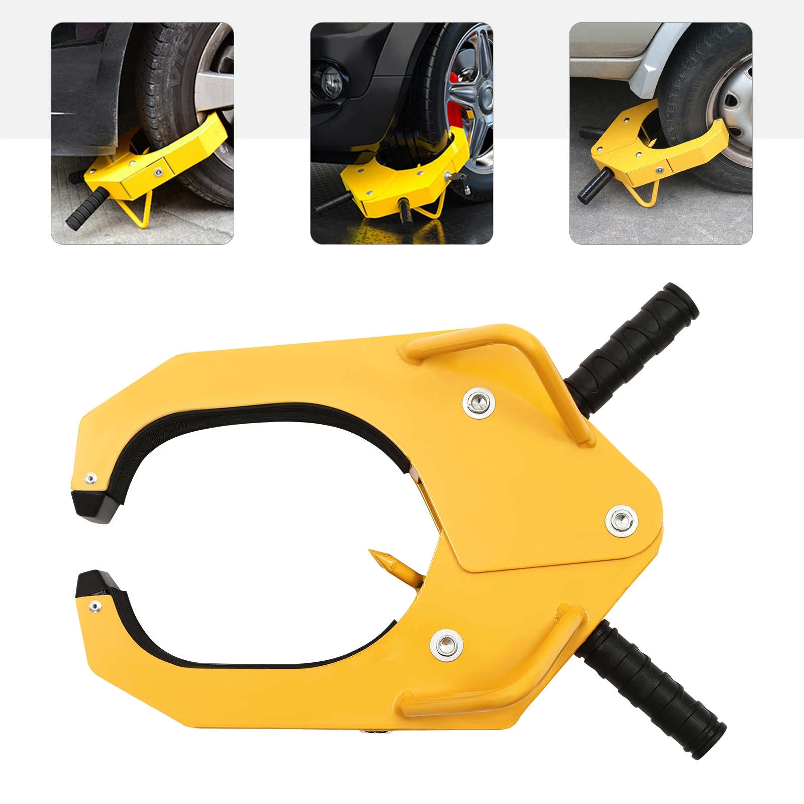 235 Steel Wheel Lock Clamp Bright Yellow Wheel Clamp Lock with Two Support Feet and Anti-theft Spike for RVs Within 15 Inches