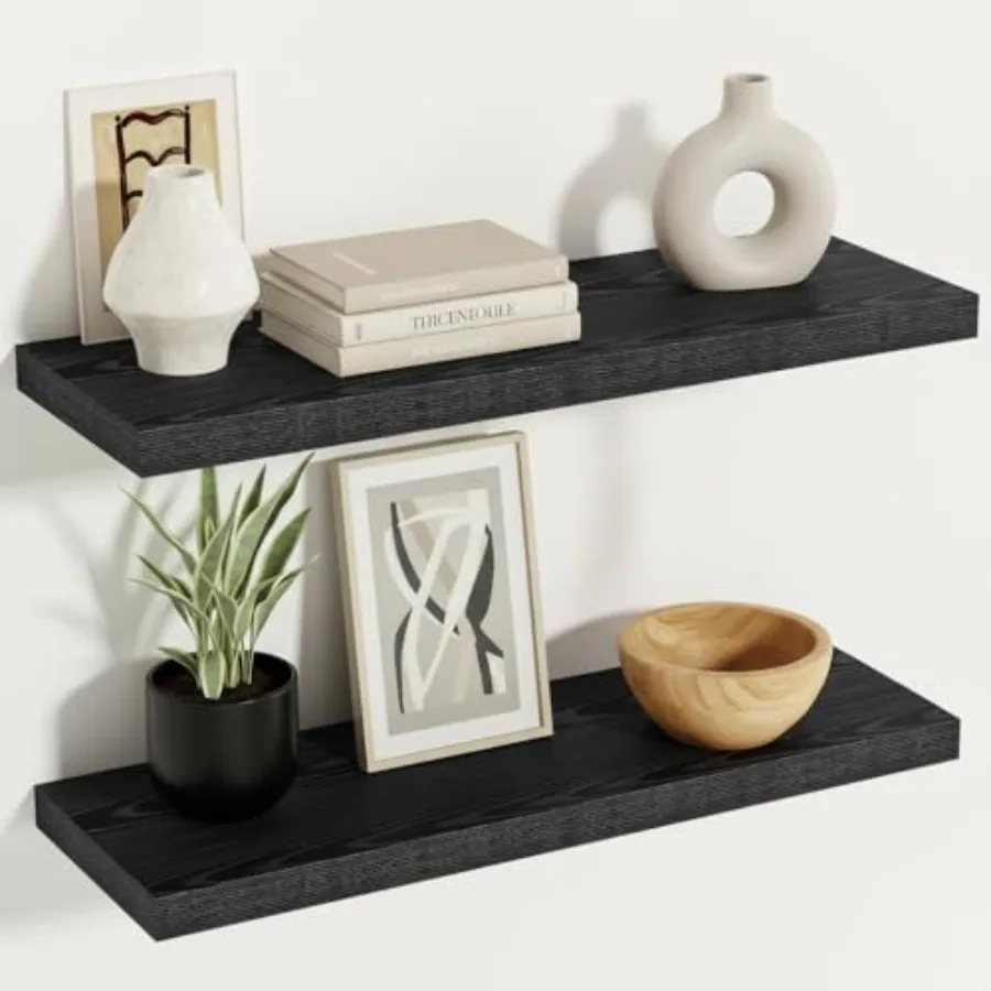 

Black floating shelves for bedroom bathroom living room kitchen office: 24-inch wide 12-inch deep rustic home decor shelves wit
