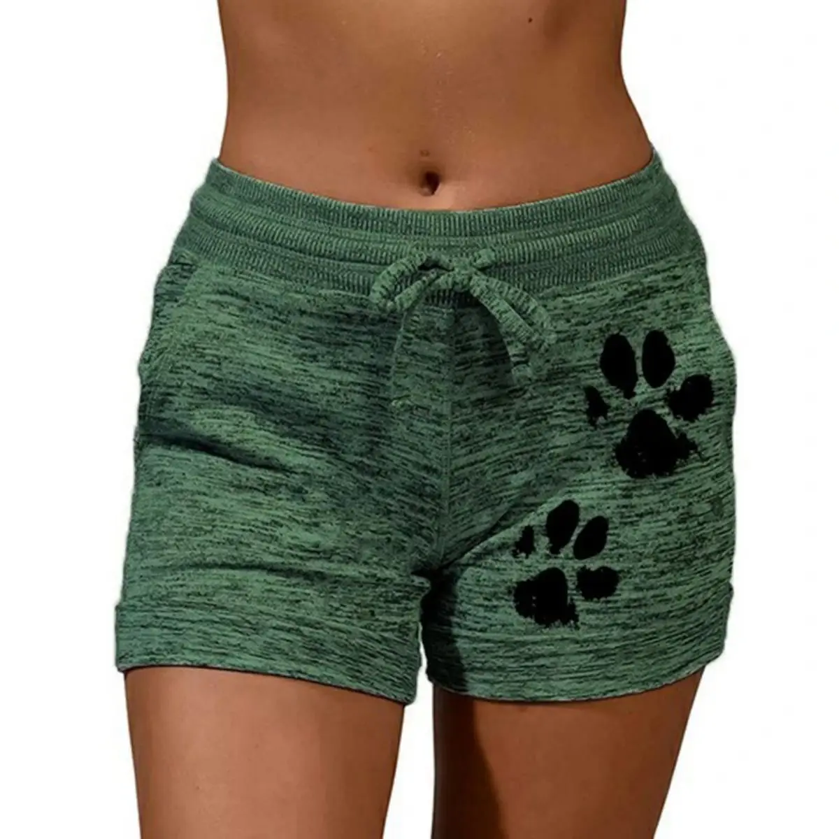 Foreign trade women\'s printed bottoming quick-drying shorts yoga pants casual sports waist lace-up elastic shorts