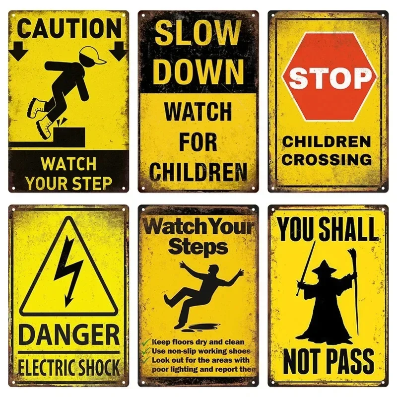 Aluminum Vintage Caution Notice Zone Sign Metal Plate Warning Children Vedio Retro Plaque For Man Cave Danger Door Wall Decor