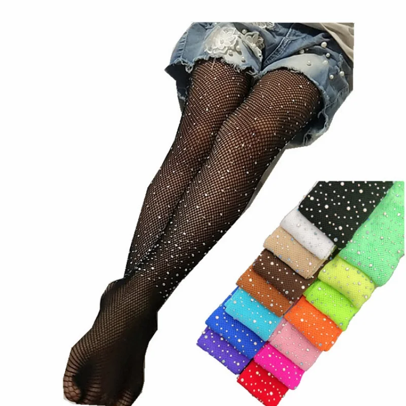 Kid\'s Socks Hot Drilling Fishnet Socks Fashion with Diamond Stockings Hollow Stockings Color Hot Drilling Mesh Stockings