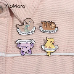 Cartoon Sloth Otter Bats Enamel Pin Cute Animal Habits Slow Down Stay Hydrated Brooch Lapel Badge Jewelry Gift For Kids Friends