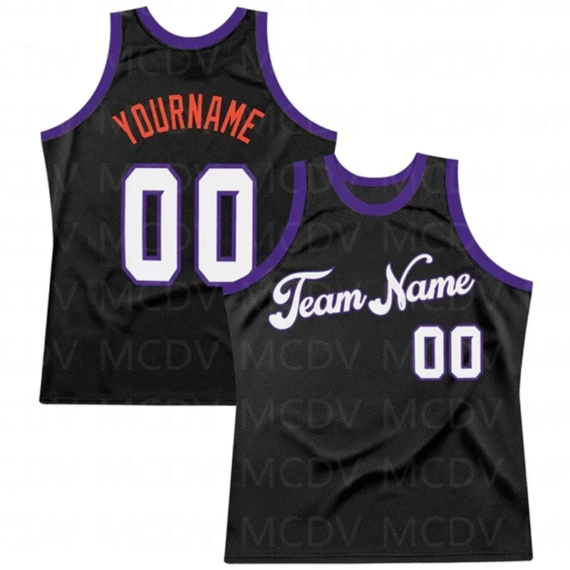 

Custom Black White-Purple Authentic Throwback Basketball Jersey 3D Print Team Name Number Vest Game Practice Clothes Adult/Youth