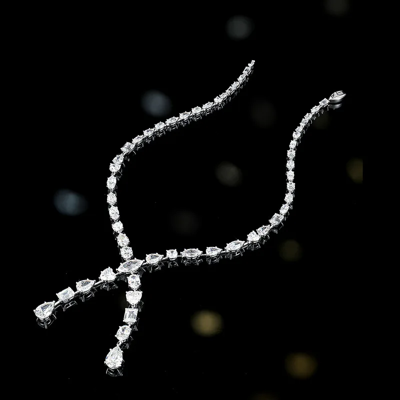 Bellux S925 Pure Silver Light Luxury Collarbone Chain Fine Shiny Full Diamond Shaped Fashion Wedding Banquet Necklace