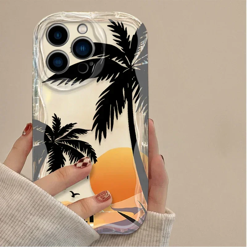 Casing Ponsel Sunset Coconut Tree untuk IPhone 17 Air 16 15 14 13 12 11 Pro Max Plus 16E XR XS X 7 8 Pelindung Belakang Silikon Anti Benturan