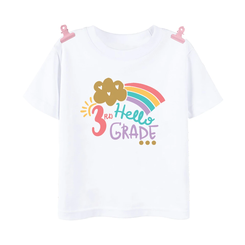 Hello 3rd Grade Print Shirt Child Back To School T-shirt  Kindergarten 1-5 Grade Kids Tee Tops First Day of School Outfit Tshirt