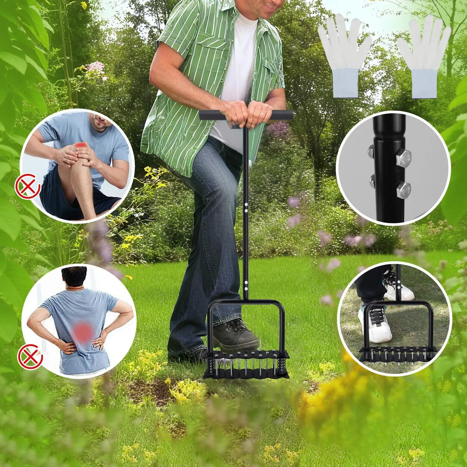 

Manual Lawn Aerator Tool Courtyard Sturdy Multifunctional Yard Grass Aerator