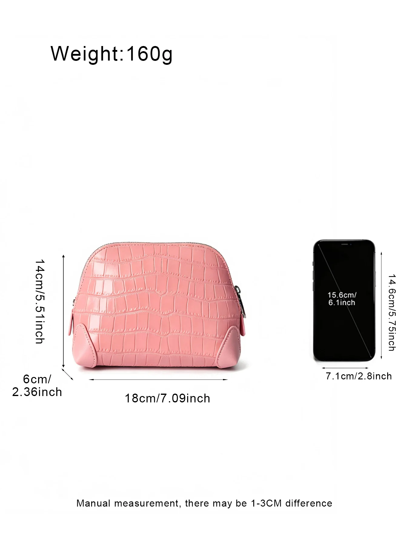Geprägter Kosmetikbeutel aus Leder mit Krokodil-Optik, großer Stauraum, mehrere Taschen, Handtaschen-Organizer für Toilettenartikel, Reise, rosa Ausführungen. – Detail 4