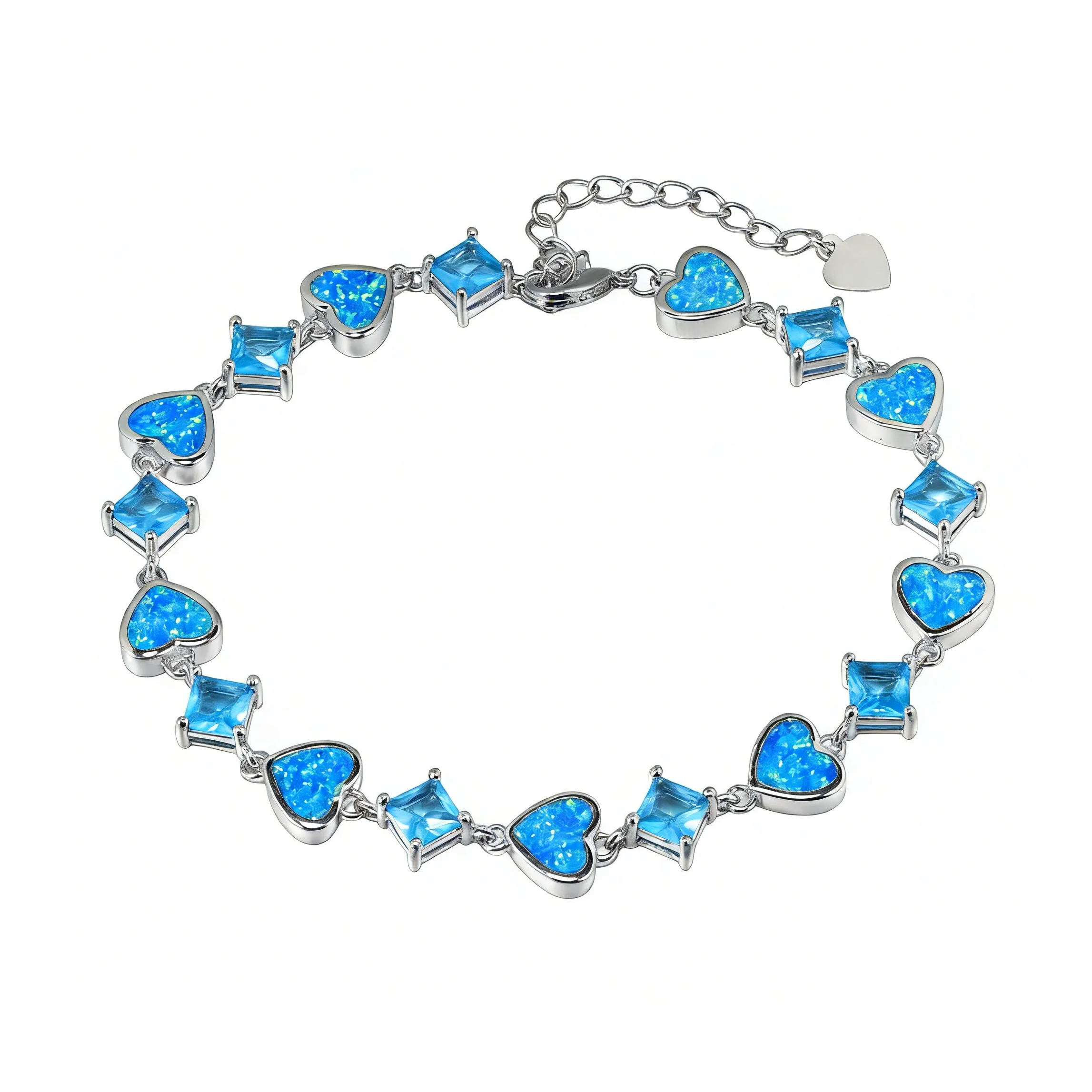 

Blue Opa Heart Link Bracelet for Women, Dainty Love Gemstone Chain Bracelet, Minimalist Romantic Statement Jewelry Gift for Her