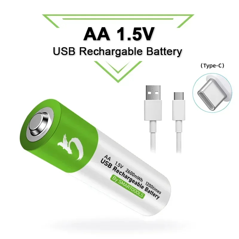 

AA Battery 1.5V AA 2600mAh USB rechargeable li-ion battery for remote control mouse small fan Electric toy battery with Cable