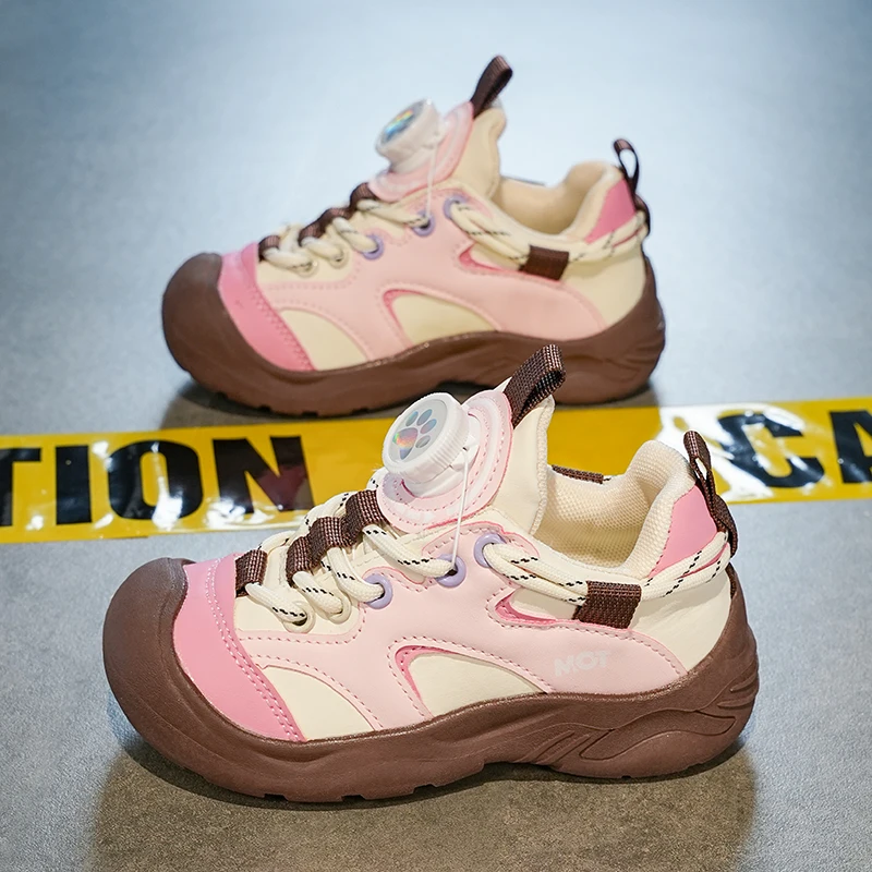 

Autumn New Kids Tennis Shoes Toes Capped Rotating Button Boys Girls Casual Shoes Soft Bottom Children Sports Shoes Size 26-37