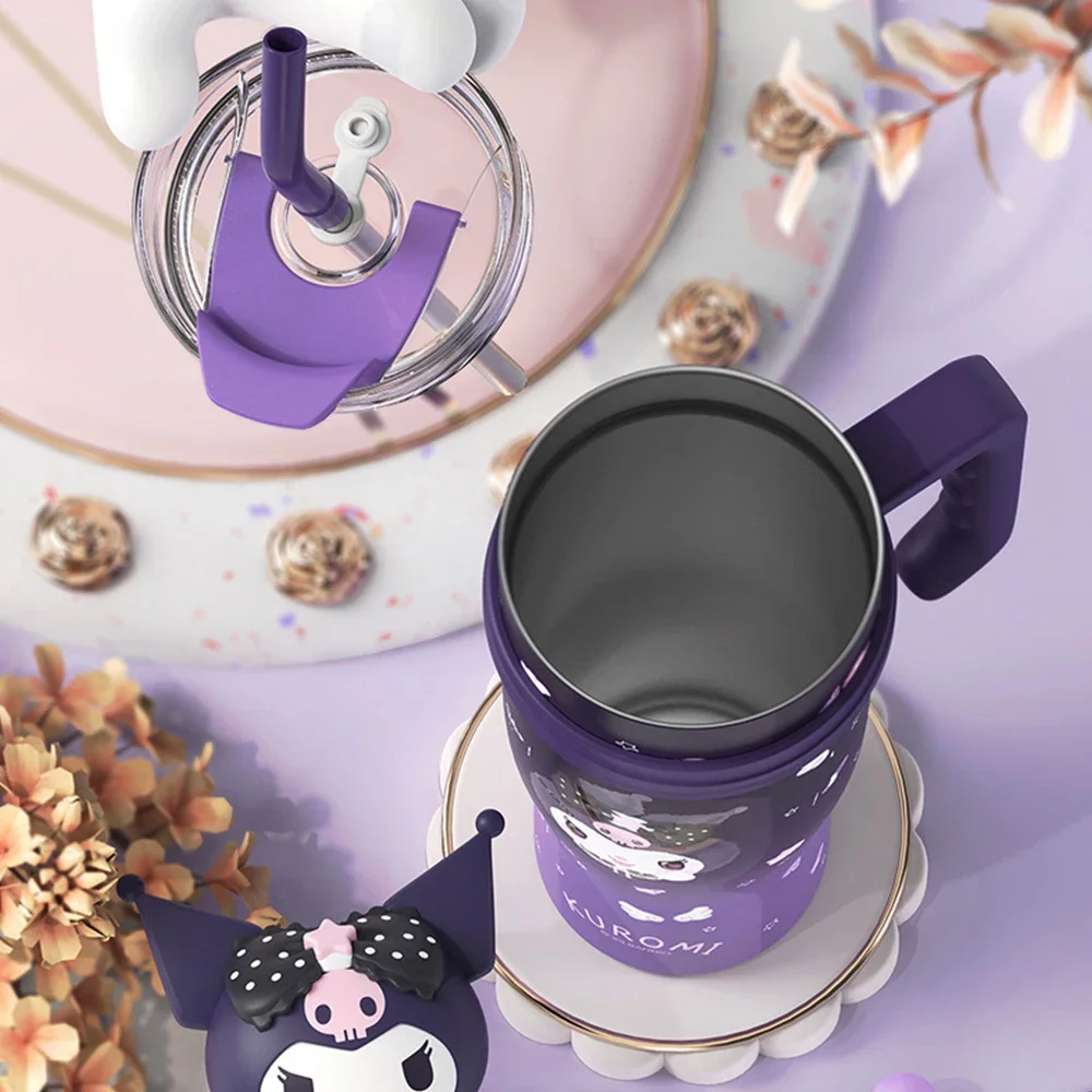 1200ml Sanrio Thermos Bottle Cold Ice Cute Hello Kitty Kuromi Cinnamoroll Melody Stainless Steel Water Bottle Tumbler Straw Gift